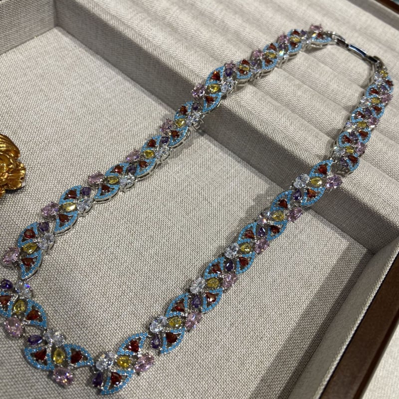 Ogrlica - bakar, dijamantno brušenje, geometrijski oblik, lanac oblika O, višeslojno