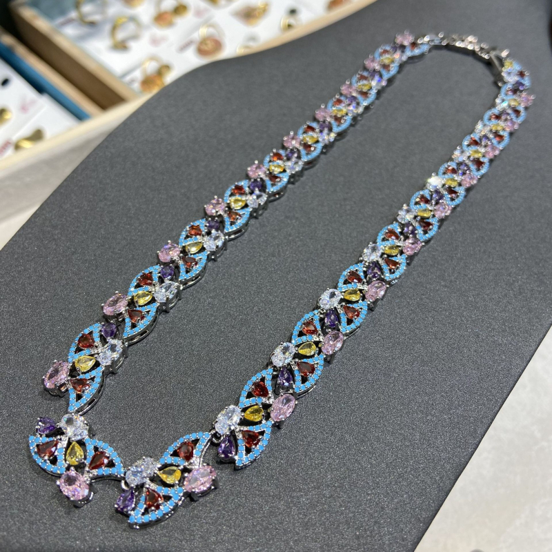 Ogrlica - bakar, dijamantno brušenje, geometrijski oblik, lanac oblika O, višeslojno