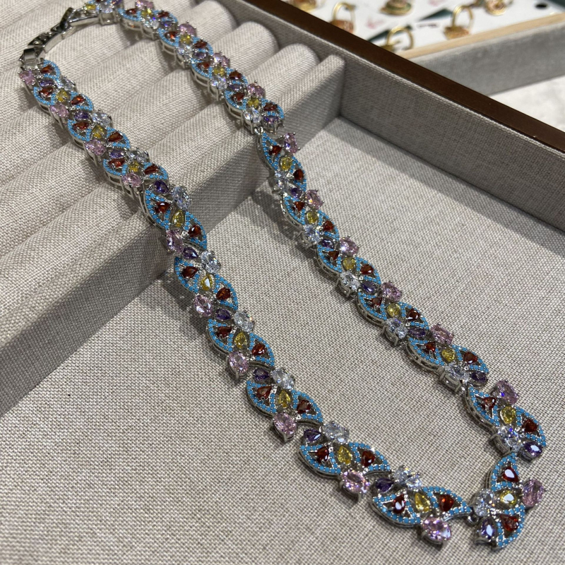 Ogrlica - bakar, dijamantno brušenje, geometrijski oblik, lanac oblika O, višeslojno