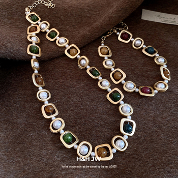 Geometrijski set ogrlica od umjetnih perli, lanac na ključnu kost, dužina 51-60 cm, jednostruki dizajn