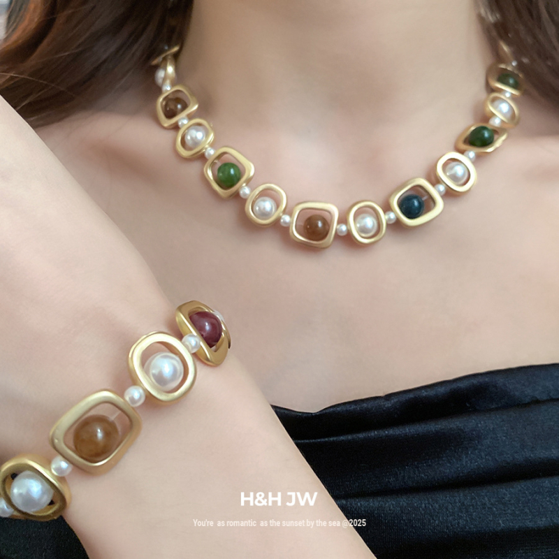 Geometrijski set ogrlica od umjetnih perli, lanac na ključnu kost, dužina 51-60 cm, jednostruki dizajn