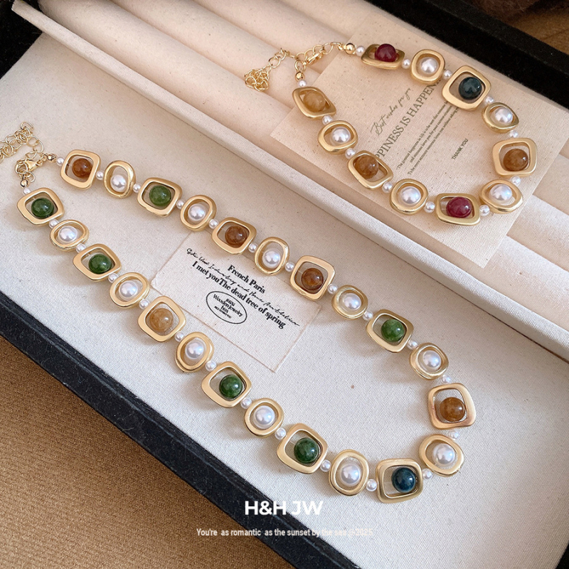 Geometrijski set ogrlica od umjetnih perli, lanac na ključnu kost, dužina 51-60 cm, jednostruki dizajn