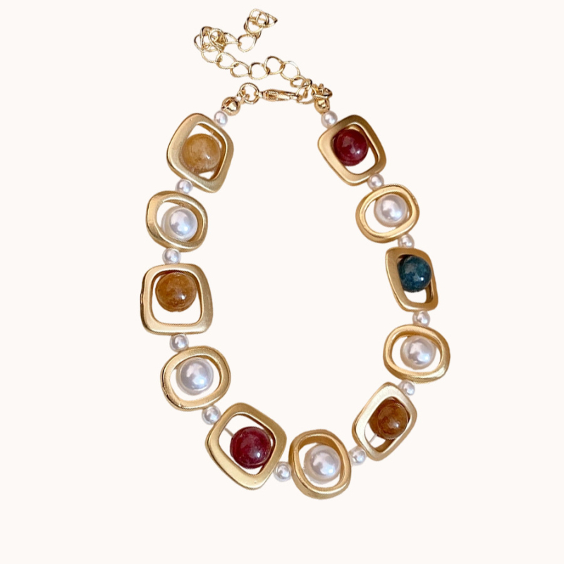 Geometrijski set ogrlica od umjetnih perli, lanac na ključnu kost, dužina 51-60 cm, jednostruki dizajn