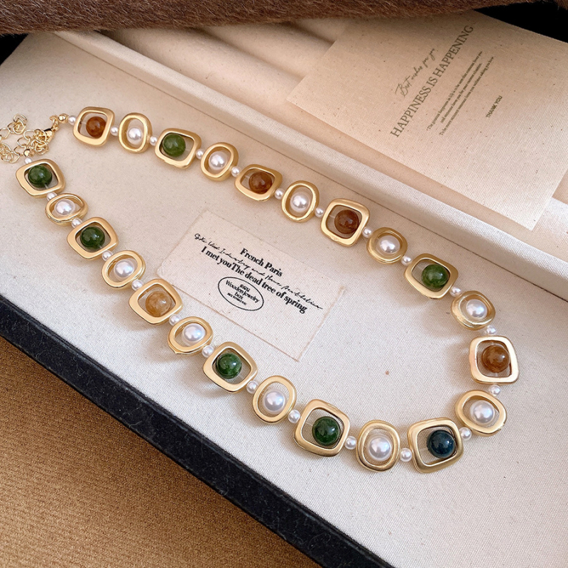 Geometrijski set ogrlica od umjetnih perli, lanac na ključnu kost, dužina 51-60 cm, jednostruki dizajn