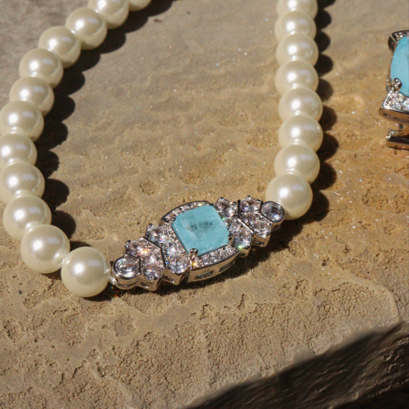 SOMMU Set naušnica i ogrlica s perlama i kristalima — mosadz elektroplating, ženski originalni dizajn