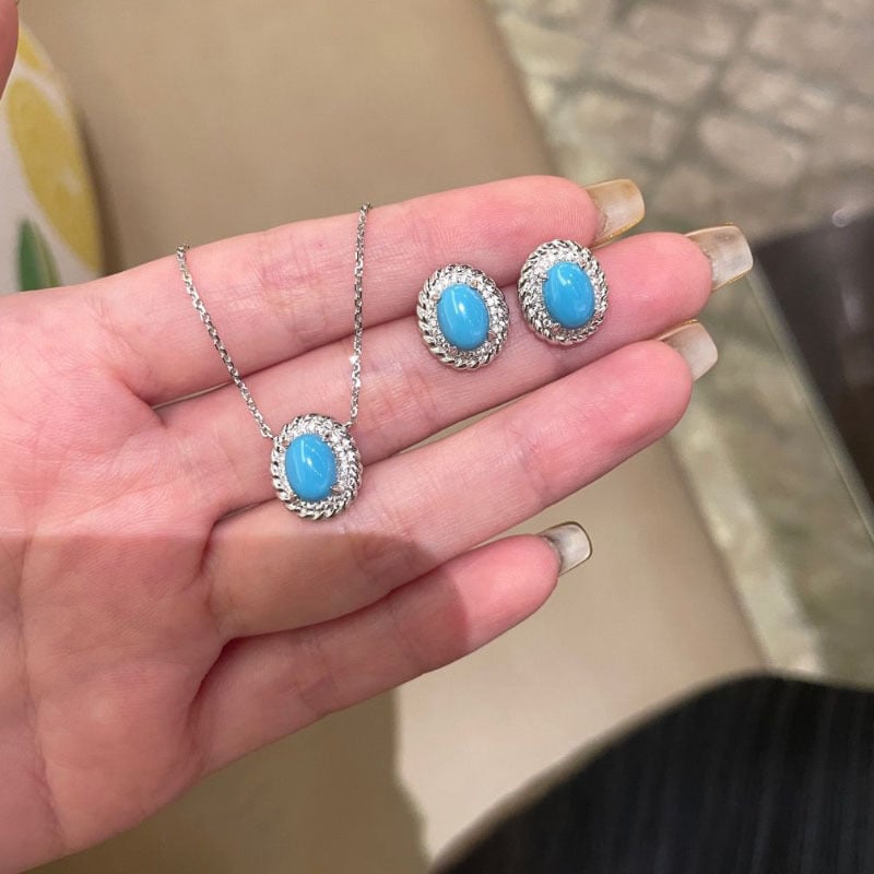 Set naušnica i lančić od bakra s turkoazom, elektroplatirano, O- lanac, retro stil