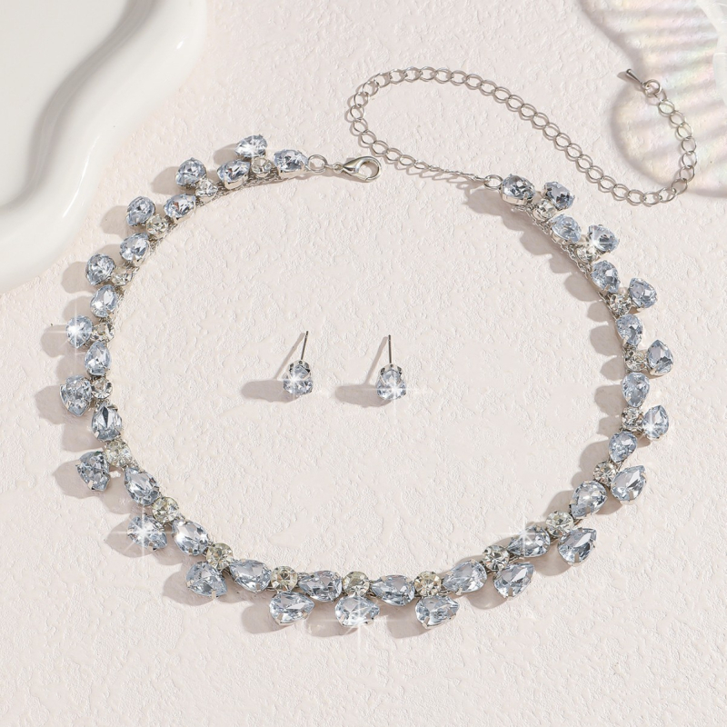 Set nakita: ogrlica i naušnice s Rhinestone: kapljica vode u geometrijskom obliku; duljina 51–60 cm; elektroplatina