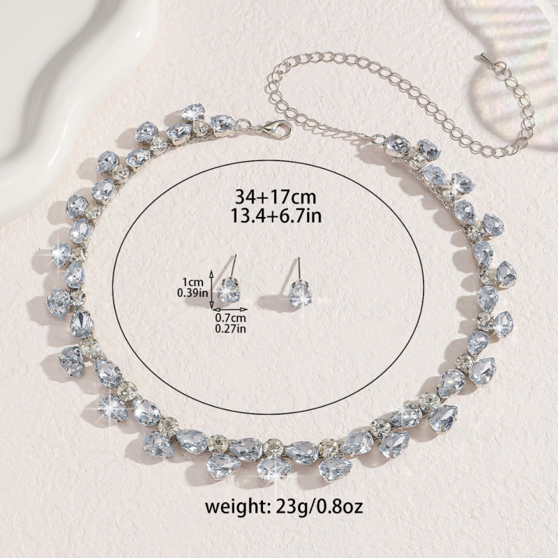 Set nakita: ogrlica i naušnice s Rhinestone: kapljica vode u geometrijskom obliku; duljina 51–60 cm; elektroplatina