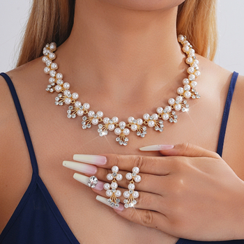 Set nakita: ogrlica i naušnice s privjeskom od Mother of Pearl, Collarbone lanac, legura, elektroplatina — Model d446