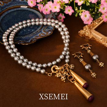 Ogrlica s ametistnim privjeskom, mješoviti materijali, O- lanac, U-oblik geometrijski dizajn, Seiko završna obrada