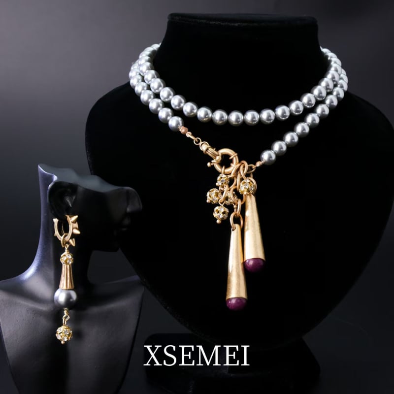 Ogrlica s ametistnim privjeskom, mješoviti materijali, O- lanac, U-oblik geometrijski dizajn, Seiko završna obrada