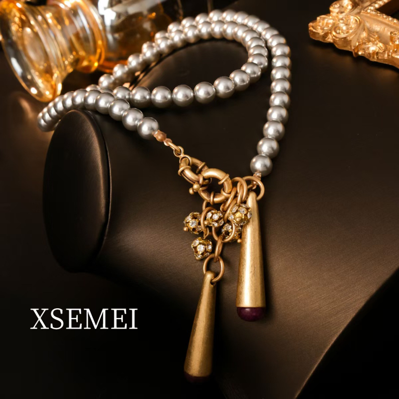 Ogrlica s ametistnim privjeskom, mješoviti materijali, O- lanac, U-oblik geometrijski dizajn, Seiko završna obrada