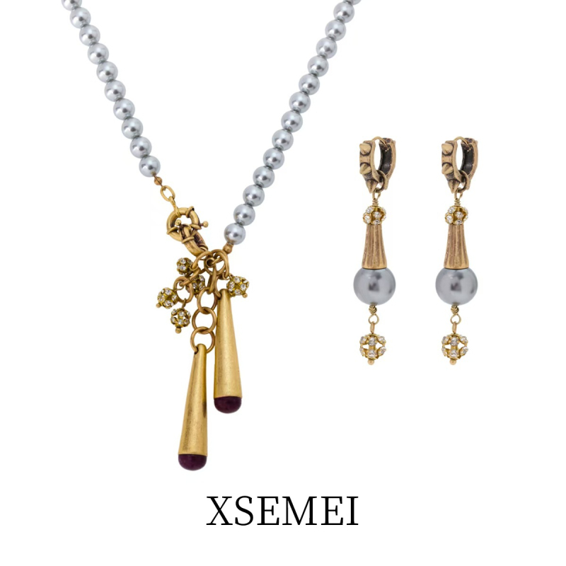 Ogrlica s ametistnim privjeskom, mješoviti materijali, O- lanac, U-oblik geometrijski dizajn, Seiko završna obrada