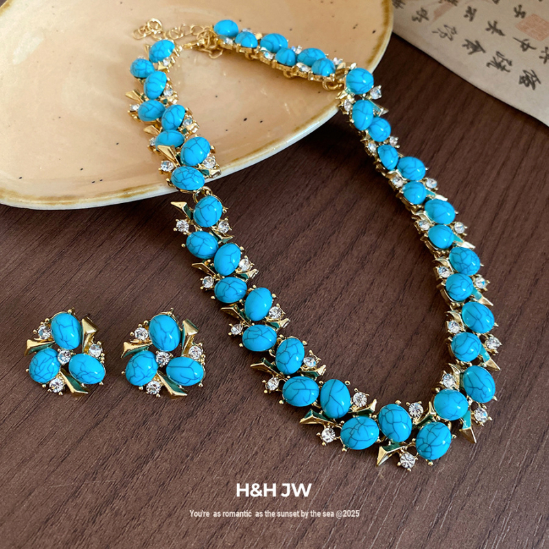 Náhrdelnik s geometrijskim dizajnom od smole, elektroplatirani završetak, klavikularni lanac, srednjovjekovni stil