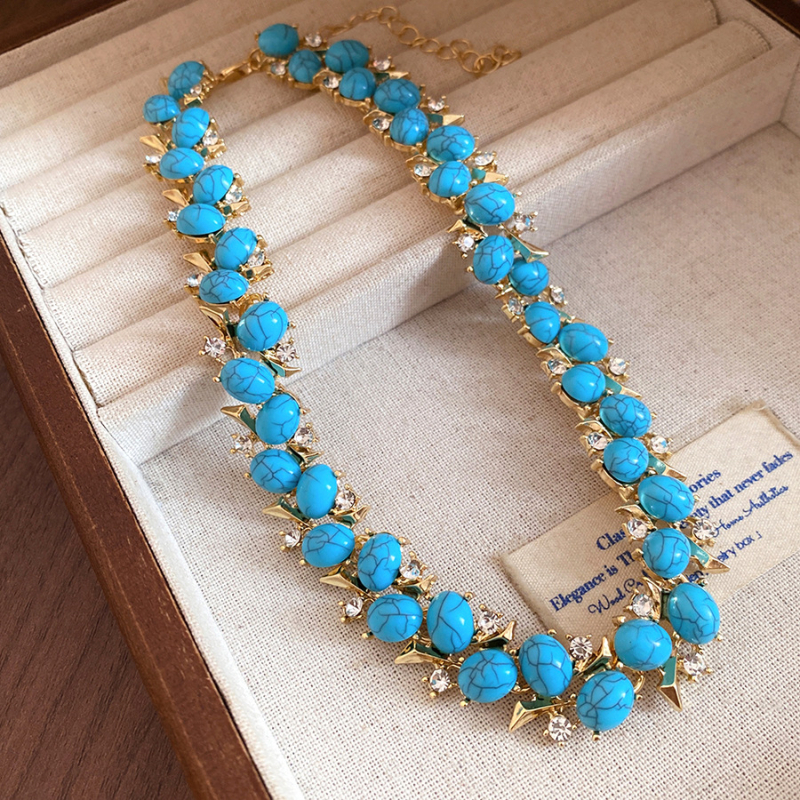 Náhrdelnik s geometrijskim dizajnom od smole, elektroplatirani završetak, klavikularni lanac, srednjovjekovni stil