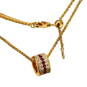 Set de bijuterii: inel și colier cu trei rânduri de diamante și rubine, cupru cu electroplacare, lanț în stil Chopard, model: cruce/coroană/numere romane