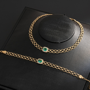 Set cercei și colier cu zirconiu pătrat, din cupru, lanț clavicular, stil retro de palat, pentru femei