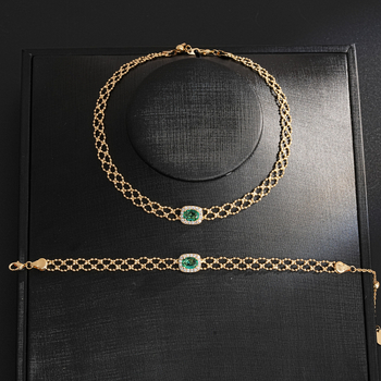 Set cercei și colier cu zirconiu pătrat, din cupru, lanț clavicular, stil retro de palat, pentru femei