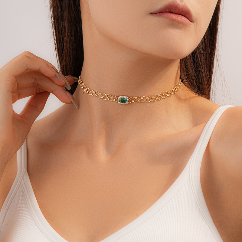 Set cercei și colier cu zirconiu pătrat, din cupru, lanț clavicular, stil retro de palat, pentru femei