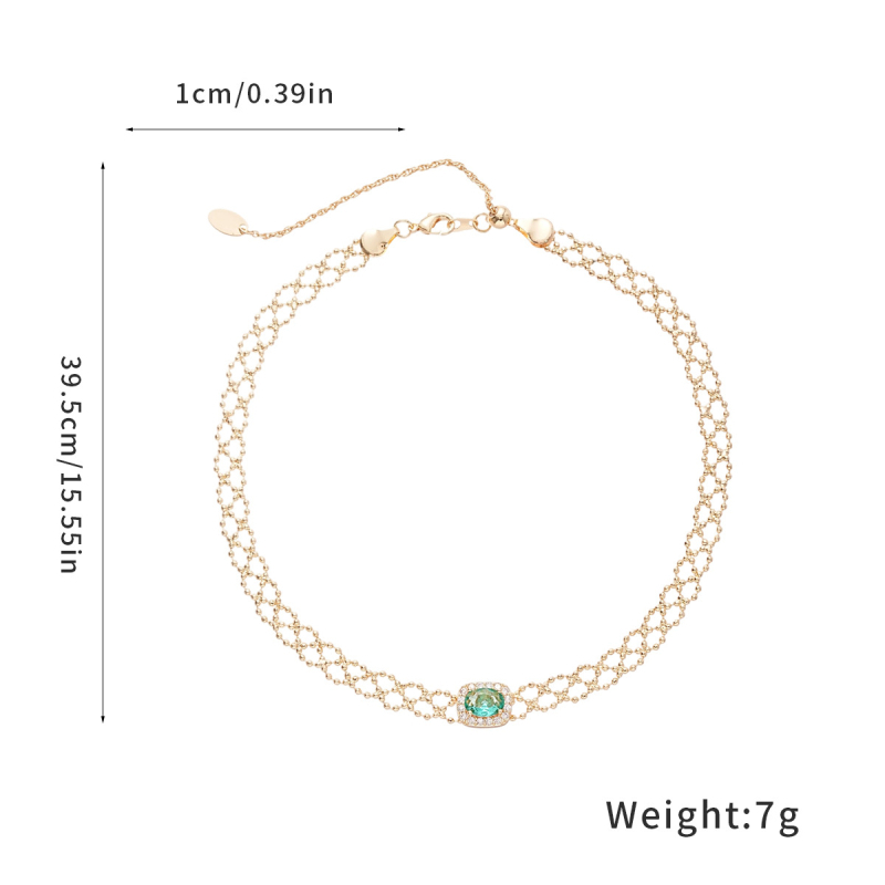 Set cercei și colier cu zirconiu pătrat, din cupru, lanț clavicular, stil retro de palat, pentru femei