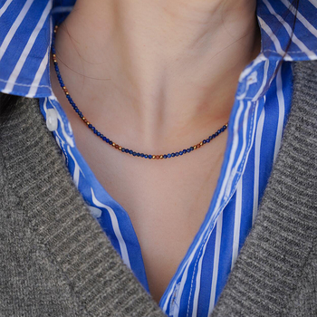 Colier din lapis lazuli, geometric, lucrat manual, pandantiv din aur 18k, lanț regulat