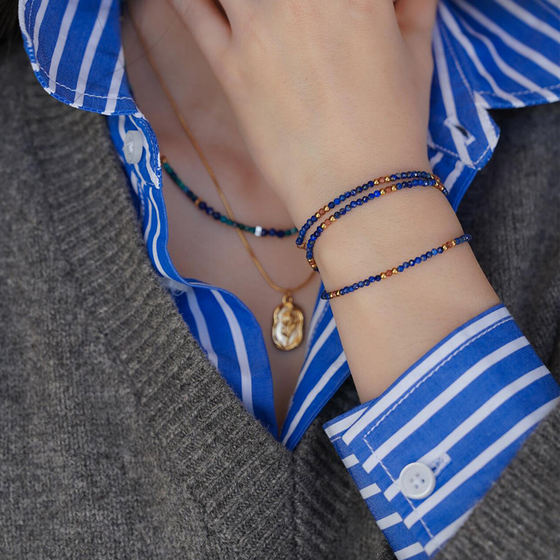 Colier din lapis lazuli, geometric, lucrat manual, pandantiv din aur 18k, lanț regulat