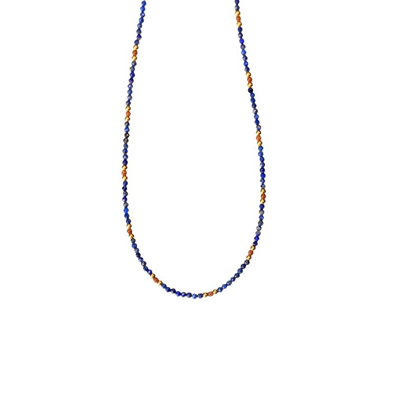 Colier din lapis lazuli, geometric, lucrat manual, pandantiv din aur 18k, lanț regulat
