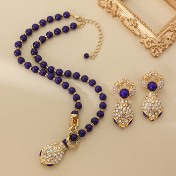 Vintage Barokni set: ogrlica i naušnice s glavom zmije i staklenim perlama, bakarna legura, kuglični lanac, jesen 2025