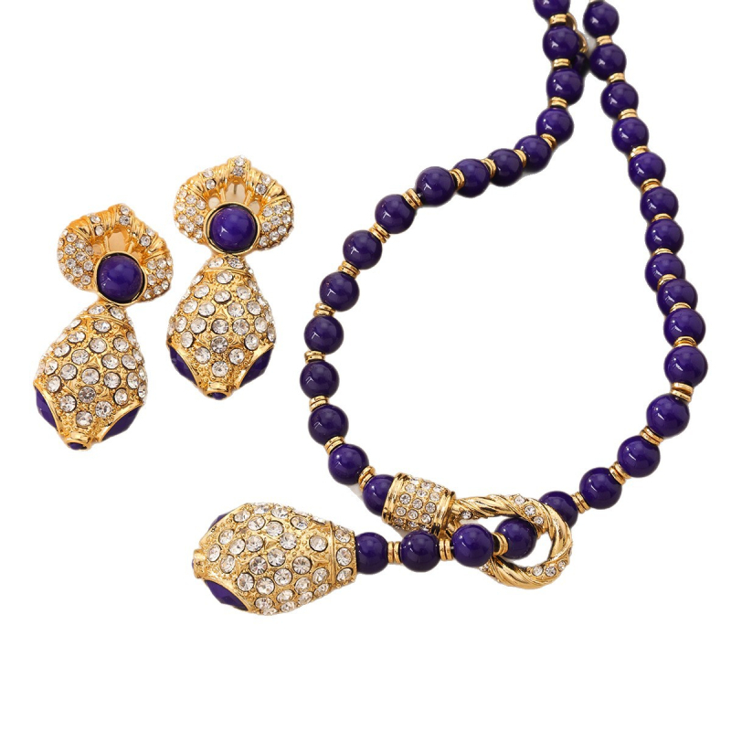 Vintage Barokni set: ogrlica i naušnice s glavom zmije i staklenim perlama, bakarna legura, kuglični lanac, jesen 2025