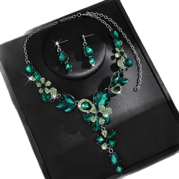 Set ogrlice i naušnica s cvjetnim motivom, nakit od legure, dijamantni sjaj, motiv biljaka i cvijeća, stil princeze