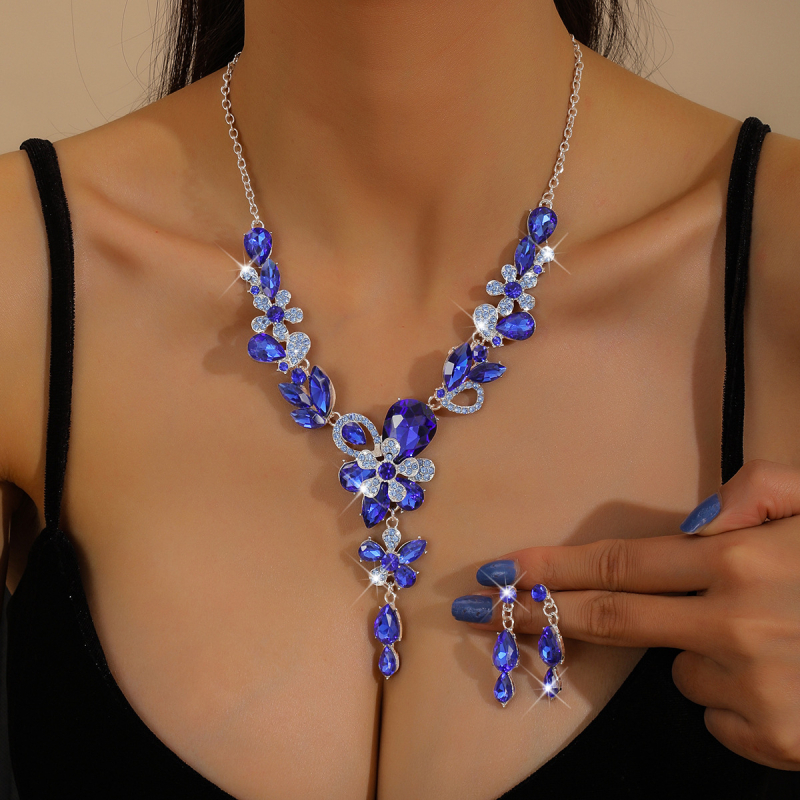 Set ogrlice i naušnica s cvjetnim motivom, nakit od legure, dijamantni sjaj, motiv biljaka i cvijeća, stil princeze