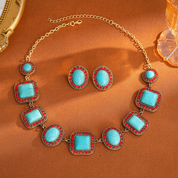 Set nakita: prirodni kamen, dijamantna obrada, lanac ključne kosti, uzorci srce / kapljica vode / zvono, srednjovjekovni vintage stil