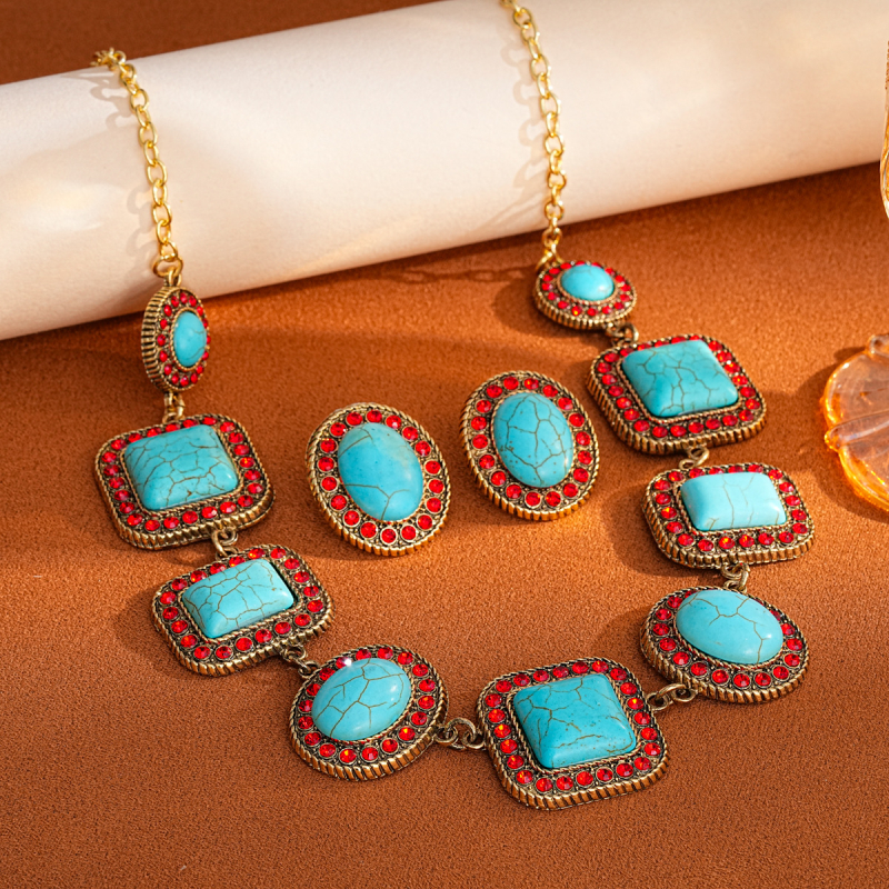 Set nakita: prirodni kamen, dijamantna obrada, lanac ključne kosti, uzorci srce / kapljica vode / zvono, srednjovjekovni vintage stil