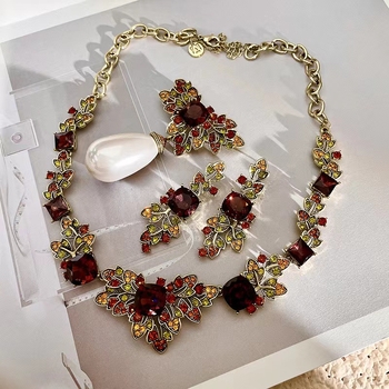 Set colier cu perle și cristale, design floral vintage, stil coreean, pandant din aliaj cu placare electro, pentru femei