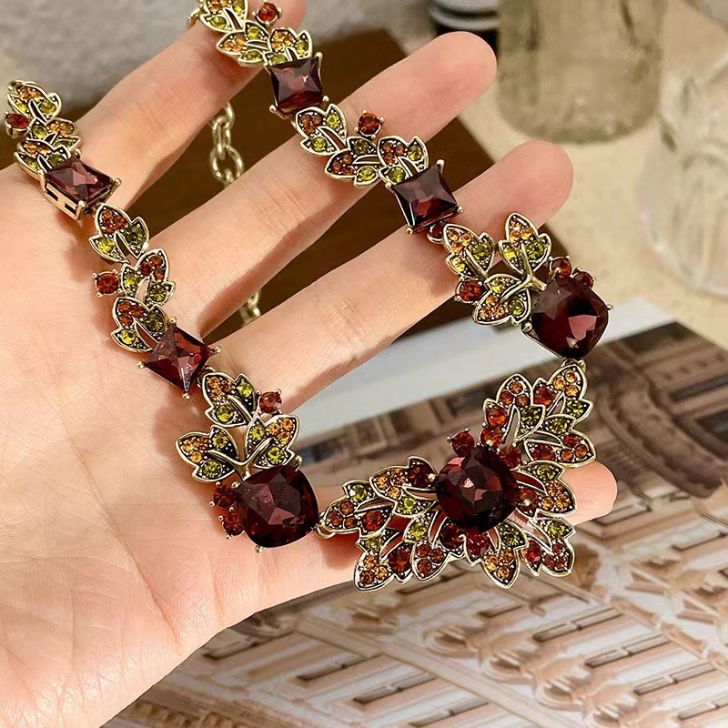 Set colier cu perle și cristale, design floral vintage, stil coreean, pandant din aliaj cu placare electro, pentru femei