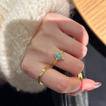 Set prstena s opalom i naušnicama – bakar, elektroplatiranje, ženski nakit, palaća stil, retro stil