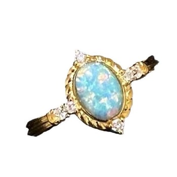 Set prstena s opalom i naušnicama – bakar, elektroplatiranje, ženski nakit, palaća stil, retro stil