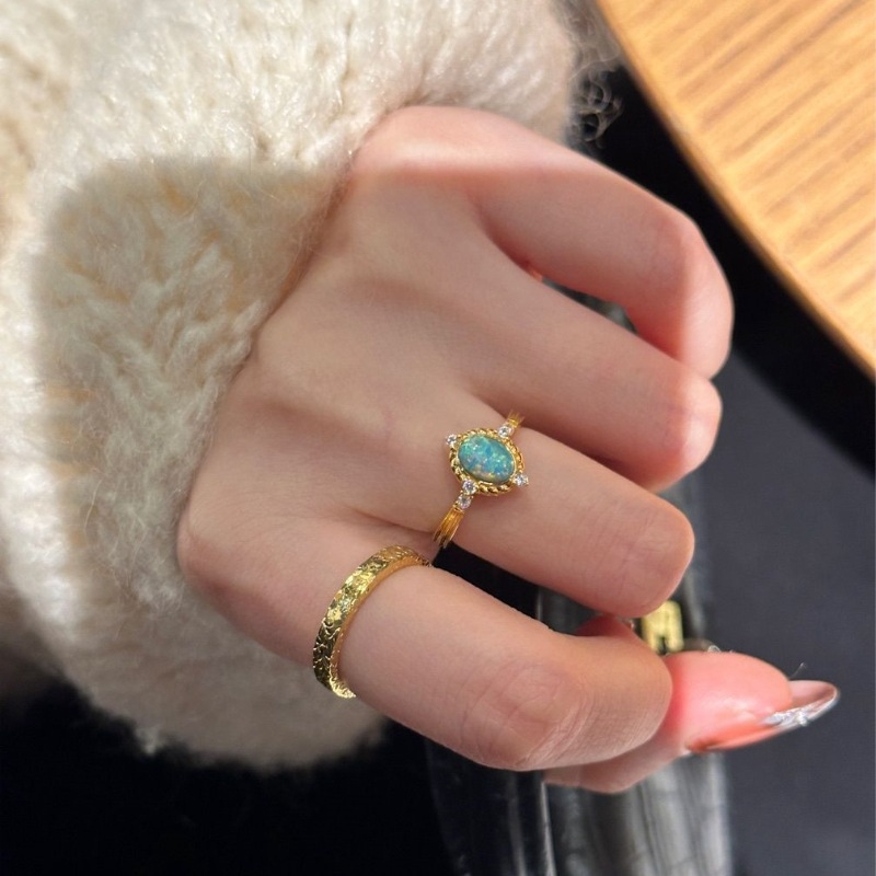 Set prstena s opalom i naušnicama – bakar, elektroplatiranje, ženski nakit, palaća stil, retro stil