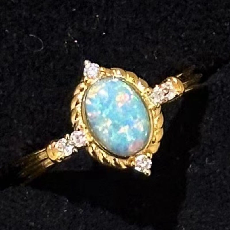 Set prstena s opalom i naušnicama – bakar, elektroplatiranje, ženski nakit, palaća stil, retro stil