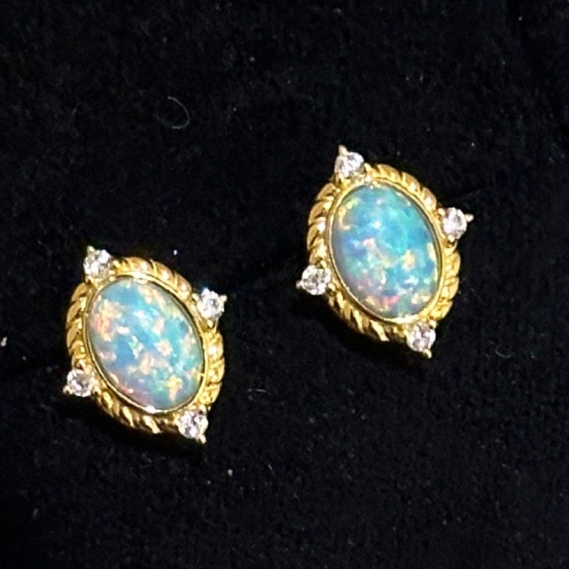 Set prstena s opalom i naušnicama – bakar, elektroplatiranje, ženski nakit, palaća stil, retro stil