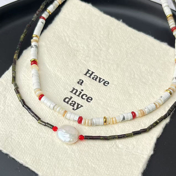 Ženski ogrlica s koralikama i privjeskom od titan čelika, ravni lanac s koralikama, višeslojni dizajn