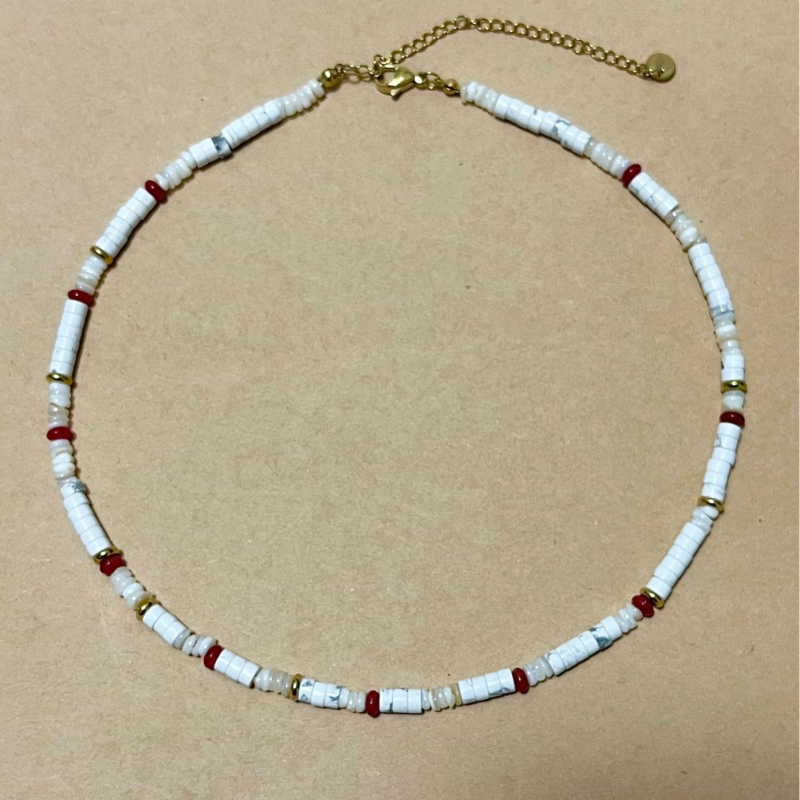 Ženski ogrlica s koralikama i privjeskom od titan čelika, ravni lanac s koralikama, višeslojni dizajn