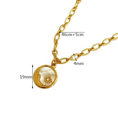 Ogrlica Sunce i Mjesec, privjesak u obliku novčića od morske biserne površine, 18K zlato premaz, nehrđajući čelik, križni lanac, duljina 41–50 cm, unisex