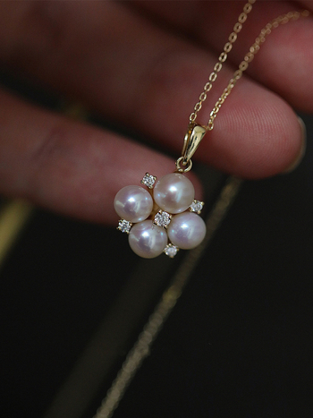 Colier din argint S925 cu placare 14K aur, perlă și zirconiu – pandant, stil retro lux