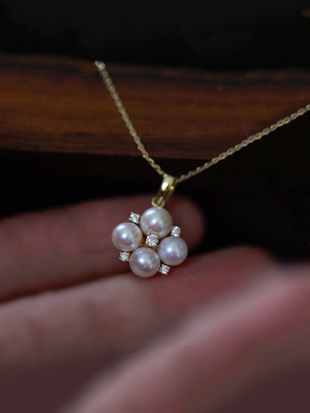 Colier din argint S925 cu placare 14K aur, perlă și zirconiu – pandant, stil retro lux