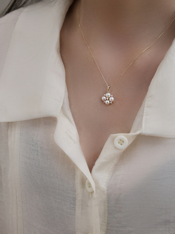 Colier din argint S925 cu placare 14K aur, perlă și zirconiu – pandant, stil retro lux