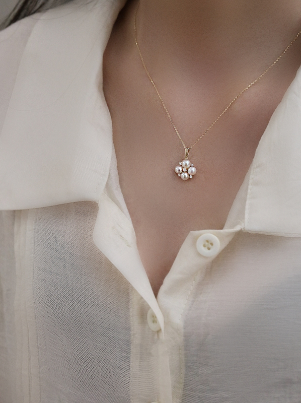 Colier din argint S925 cu placare 14K aur, perlă și zirconiu – pandant, stil retro lux