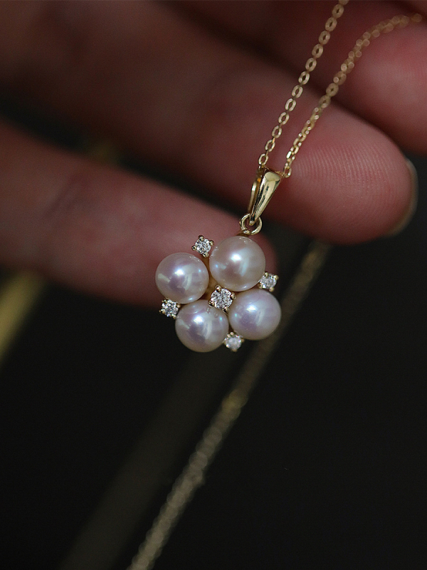 Colier din argint S925 cu placare 14K aur, perlă și zirconiu – pandant, stil retro lux
