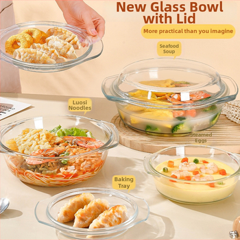 Vas din sticlă pentru Air Fryer cu capac, rezistent la temperaturi înalte, compatibil cu microunde, potrivit pentru supe, tăiței și ouă la abur