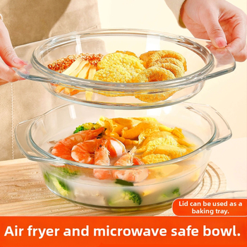 Vas din sticlă pentru Air Fryer cu capac, rezistent la temperaturi înalte, compatibil cu microunde, potrivit pentru supe, tăiței și ouă la abur